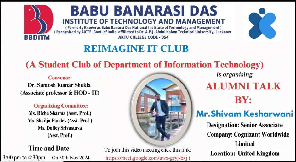 Poster for the alumni talk by Shivam Kesharwani